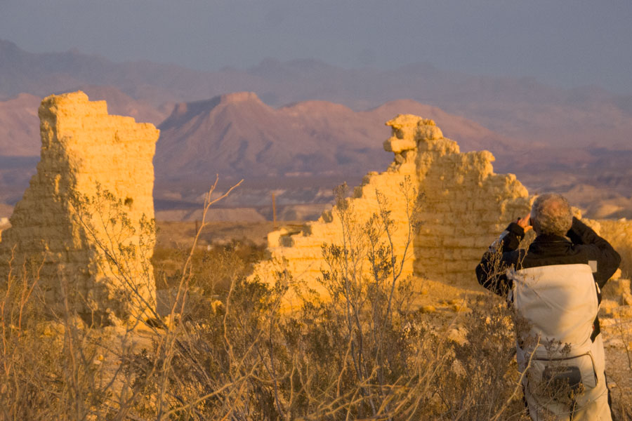 Visitor to the ruins at the Ghost Town.